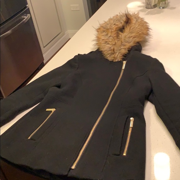 michael kors black wool coat gold zipper